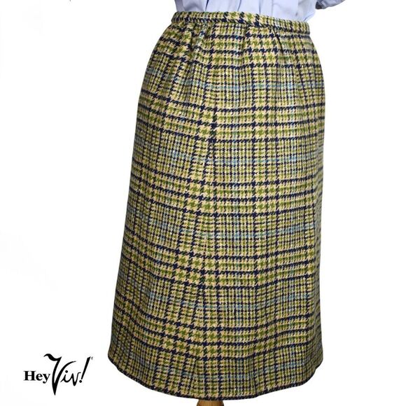 Vintage Pendleton Pencil Skirt Green Blue Plaid Wool Sz Small W26 L24 - Hey Viv - Picture 4 of 8
